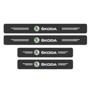 4 stk. Kulfiber Dørtrinbeskyttere til Bil – Vandtætte Klistermærker til Skoda